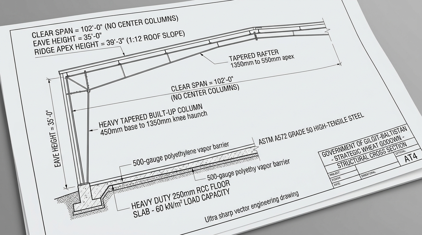 Exact 2D Structural Portal Frame Section - 102 ft Single Span