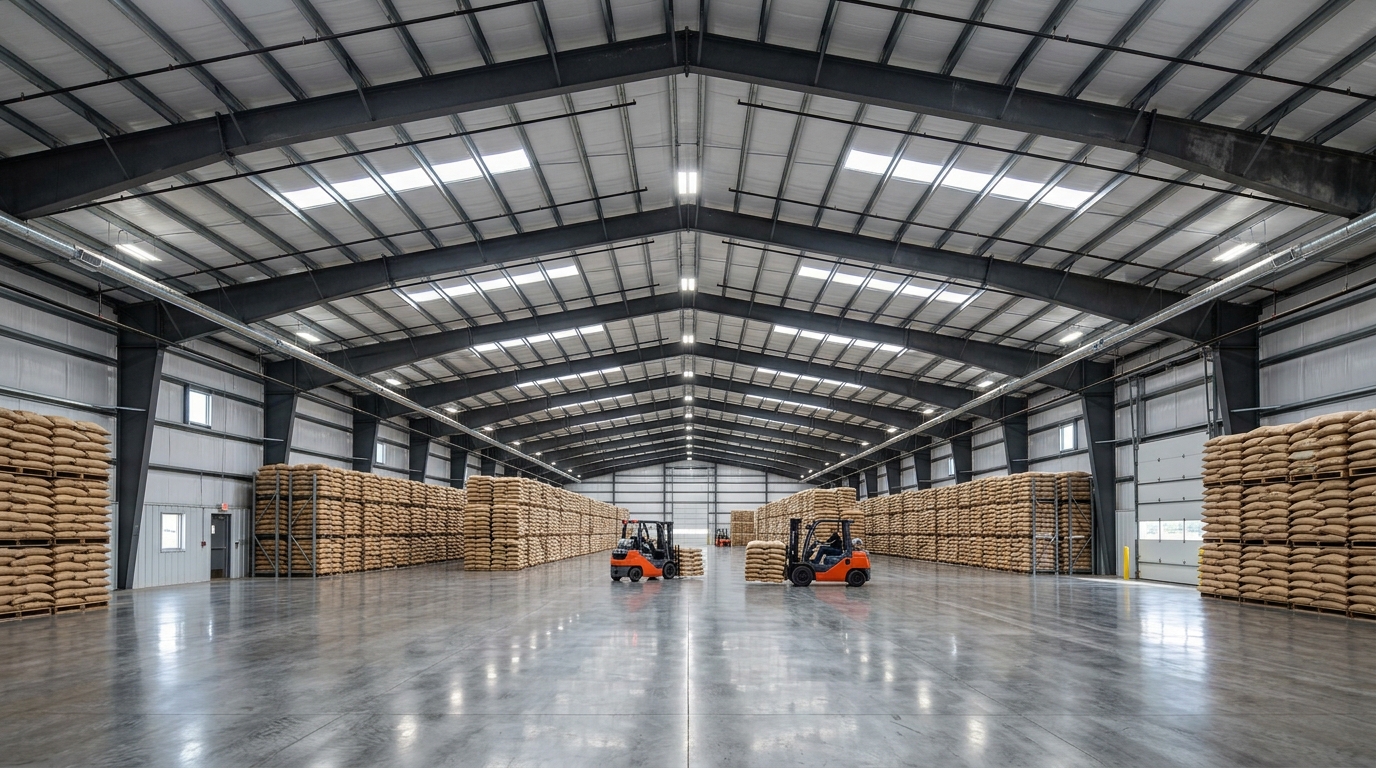 102 ft Single Span Column-Free Interior with Wheat Stacks